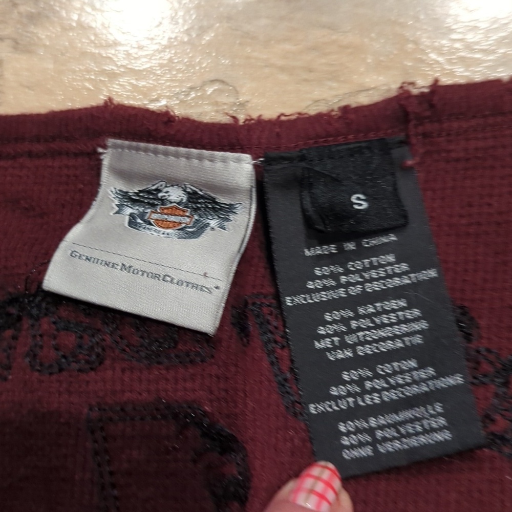 Y2K Harley-Davidson Waffle Knit Henley American Grunge Distressed - Picture 6 of 12